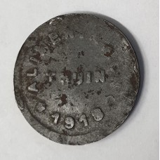 BELGIUM KINGDOM 1918 THUIN . TWENTY-FIVE 25 CENTS . RARE . EMERGENCY MONEY IN IRON